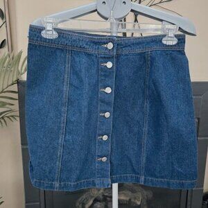 NWOT Sans Souci sz Jr XL button up denim blue mini skirt